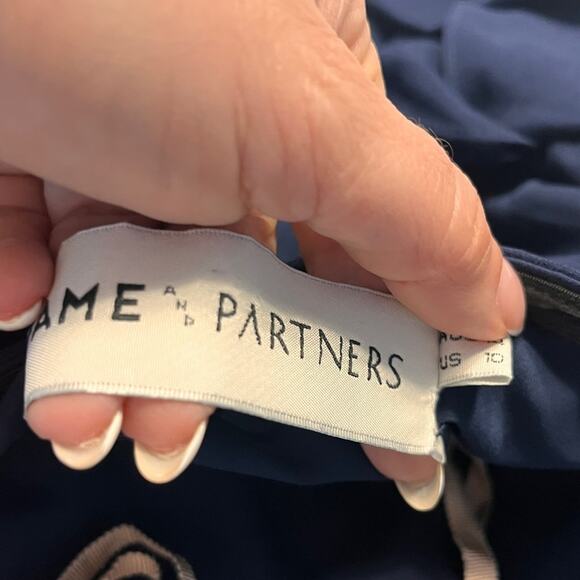 Fame and Partners Navy Blue Strapless Draped Gown Size 10 - Picture 6 of 10